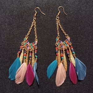 Bohemian Feather Goldtone Dangle Earrings